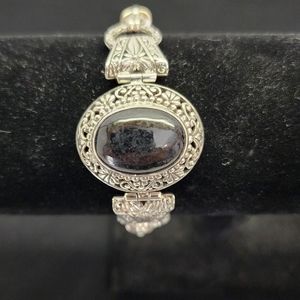 NWT Sterling silver 925 Natural Black Stone Bracelet Adjustable toggle clasp